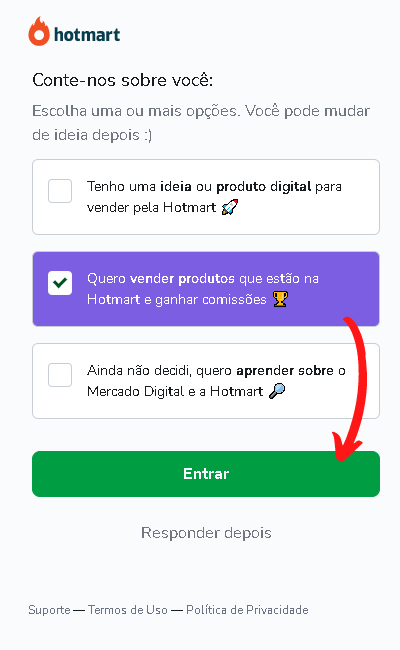 Criando conta na Hotmart