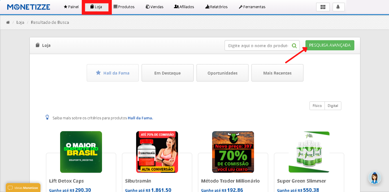 Se afiliando a Produtos na Monetizze